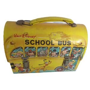 Vintage 1960s Walt Disney School Bus Metal Lunch Box Aladdin No Thermos READ